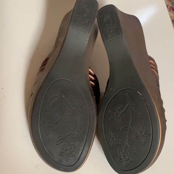 BASS COPPER LEATHER SANDALS WEDGES SLIP ON 5M OPEN TOE SHOES